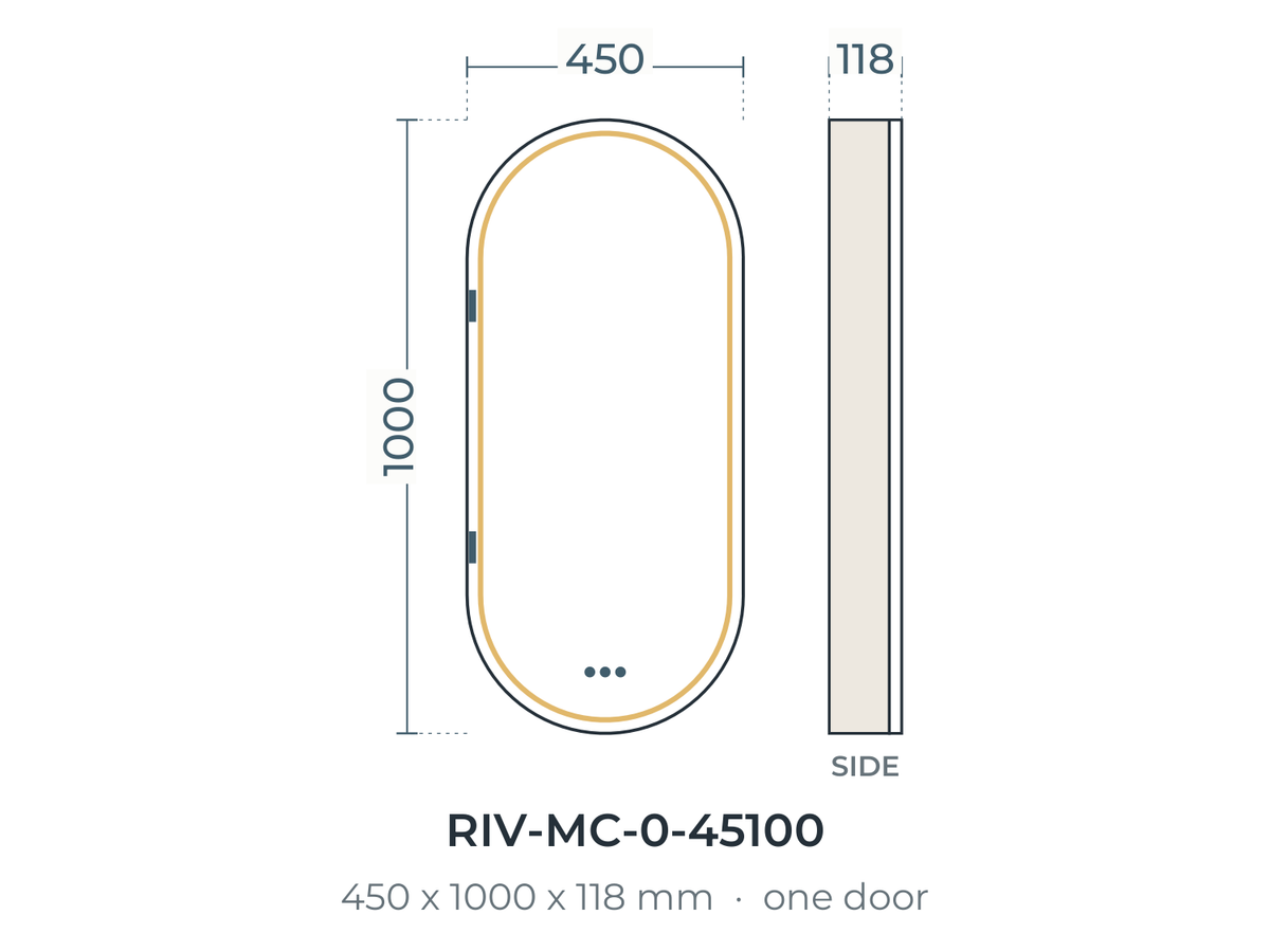 Riviera mirror cabinet dimensions, 450 x 1000 x 118 mm