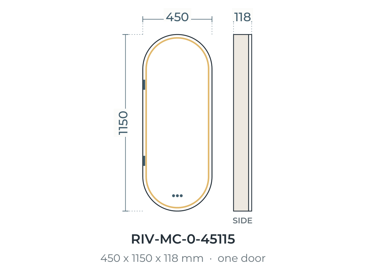 Riviera mirror cabinet dimensions, 450 x 1150 x 118 mm
