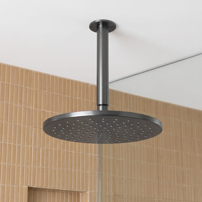 Lyon Ceiling Shower Arm and Head in Brushed Gunmetal in a shower