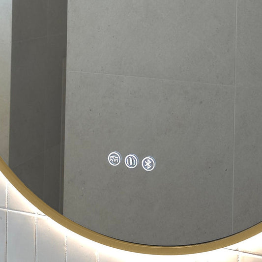 Close-up of the Marseille mirror touch icons for light, demister and Bluetooth, gold frame