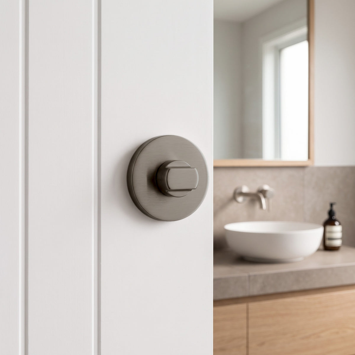 Prague Door Lock in Brushed Nickel on an interior door