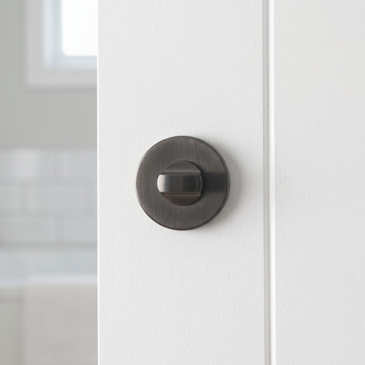 Prague Door Lock in Brushed Gunmetal on an interior door