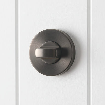 Close-up of the Prague Door Lock in Brushed Gunmetal