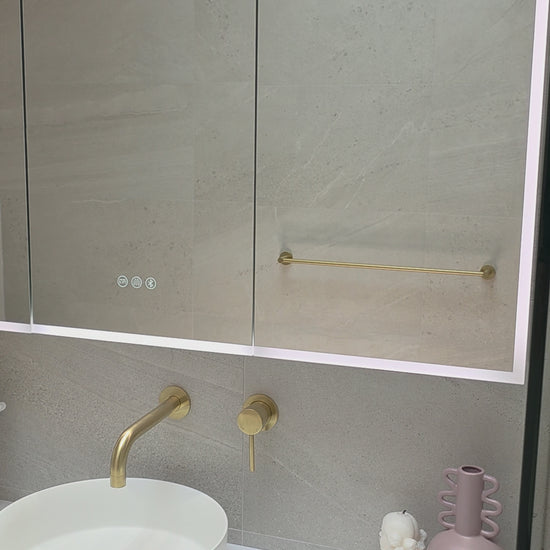 Video demonstration of frameless LED bathroom mirror cabinet exterior side angle by Invogue