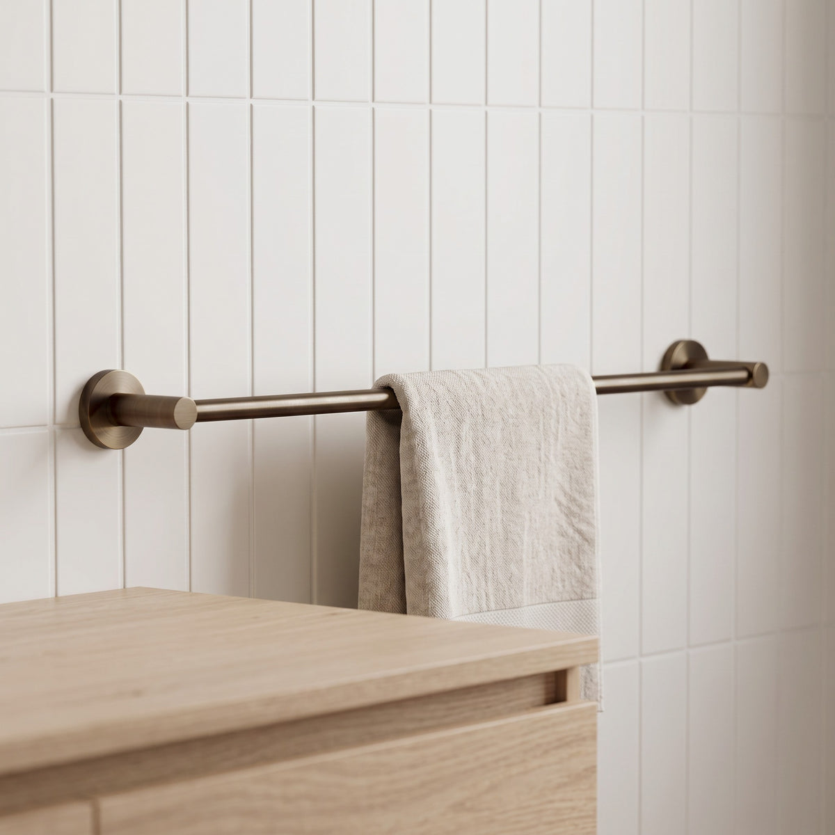 Provence 600mm Single Towel Rail in Antique Brass in a bathroom