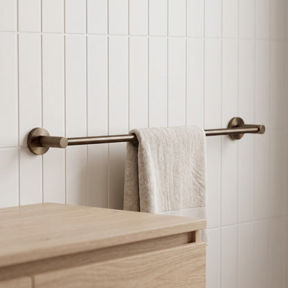 Provence 600mm Single Towel Rail in Antique Brass in a bathroom