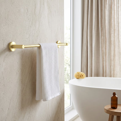 Provence 600mm Single Towel Rail in Brushed Brass in a bathroom
