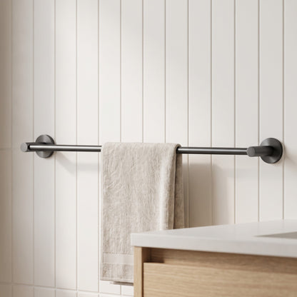 Provence 600mm Single Towel Rail in Brushed Gunmetal in a bathroom