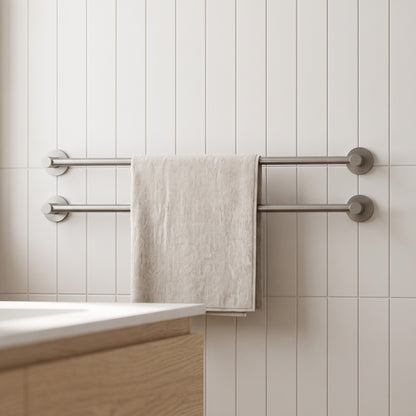 Provence 600mm Single Towel Rail in Brushed Nickel in a bathroom