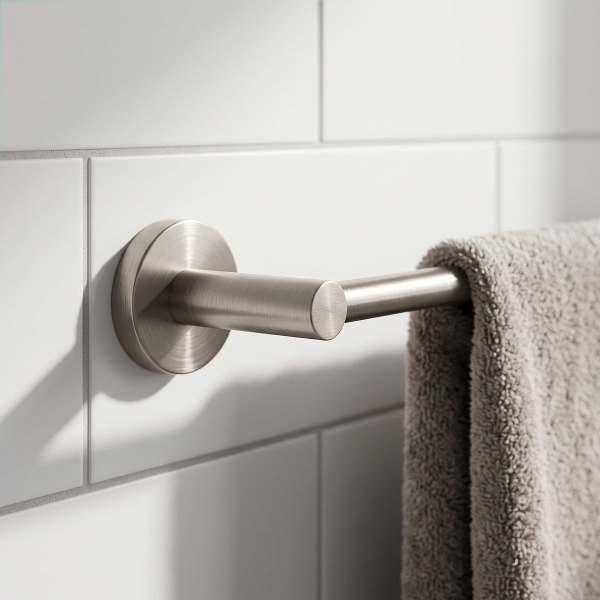 Close-up of the Provence 600mm Single Towel Rail in Brushed Nickel