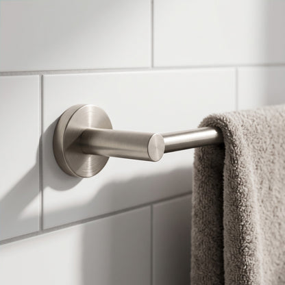 Close-up of the Provence 600mm Single Towel Rail in Brushed Nickel
