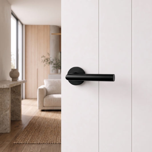 Close-up of the Santorini Door Handle in Matte Black