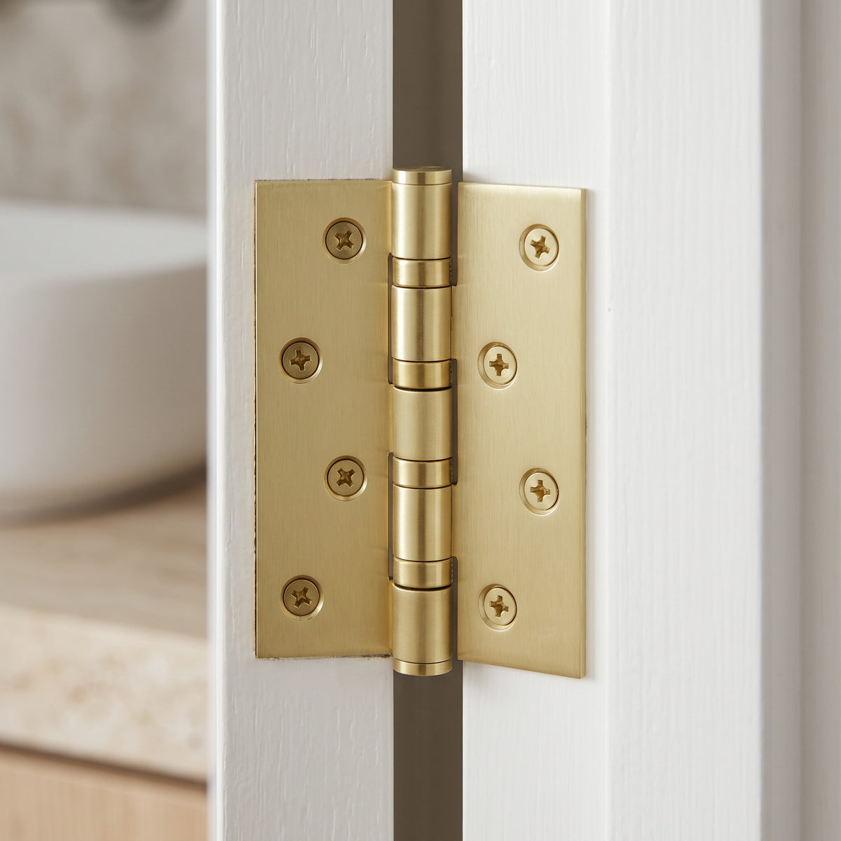Close-up of the Venezia Door Butt Hinge in Brushed Brass