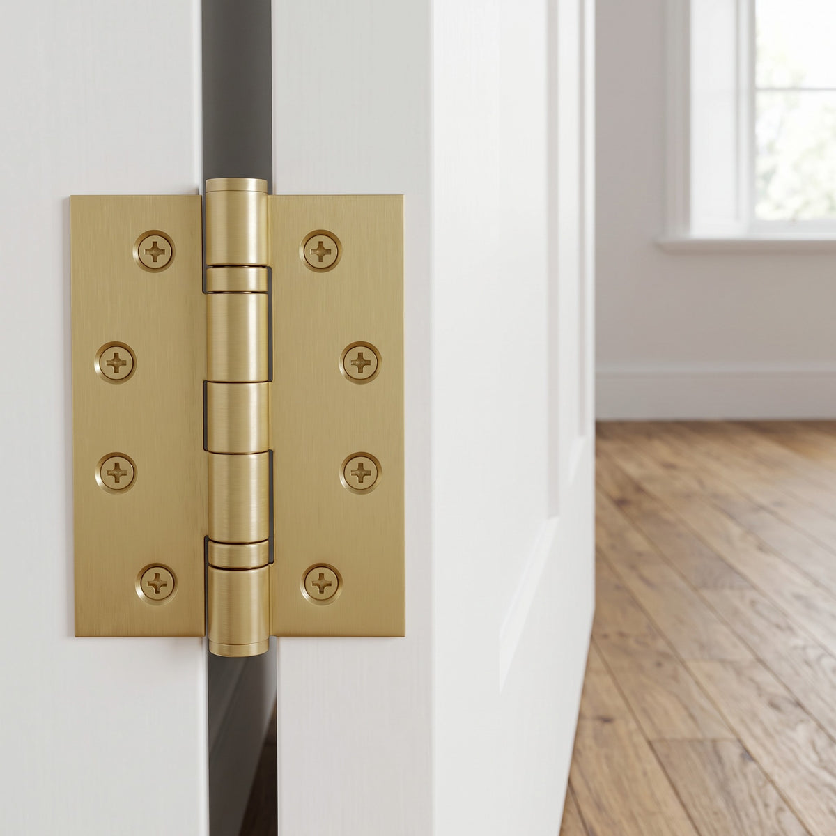 Venezia Door Butt Hinge in Brushed Brass on an interior door