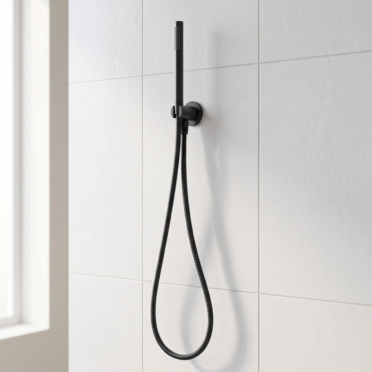 Close-up of the Versailles Handheld Shower Head with Hose in Matte Black