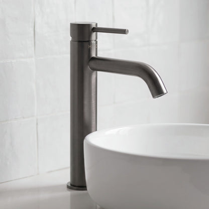 Close-up of the Vienna Tall Basin Mixer in Brushed Gunmetal