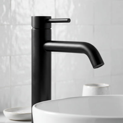 Close-up of the Vienna Tall Basin Mixer in Matte Black