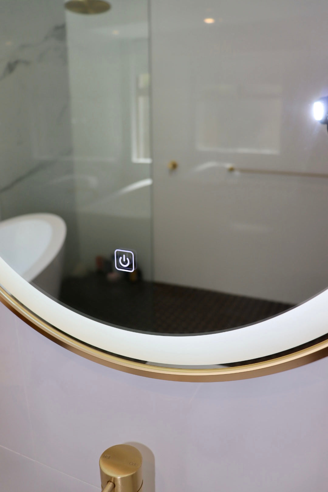 LED Vanity Mirror's Touch Button Close-up